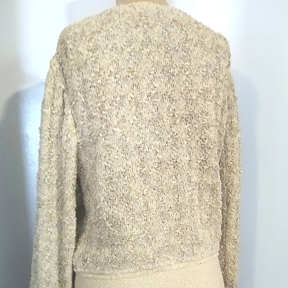 ST JOHN COUTURE 8 BOUCLE CROCHET AURORA BOREALIS LACE CREAM WOOL SILK SKIRT SUIT - Picture 4 of 16